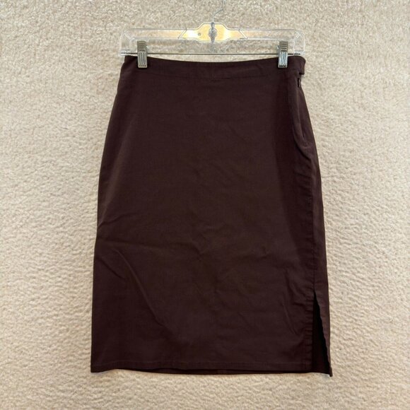 90s Y2K Vintage Skirt 2 25 Brown Knee High Thigh Slit Corpcore Office Career - Picture 1 of 8